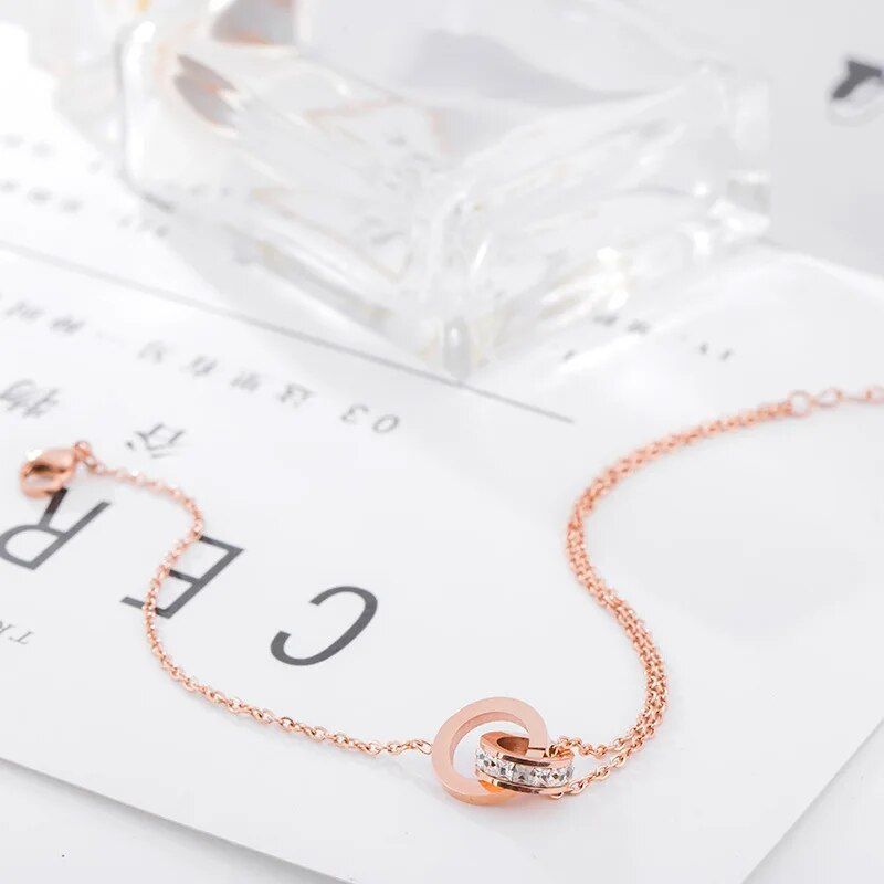 Elegant Titanium Steel Crystal Heart Anklet