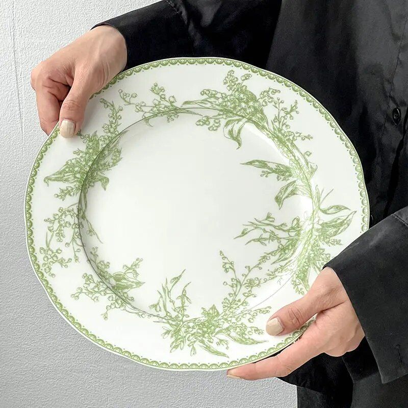 Elegant Jade Green Lily of the Valley Porcelain Dining Plate