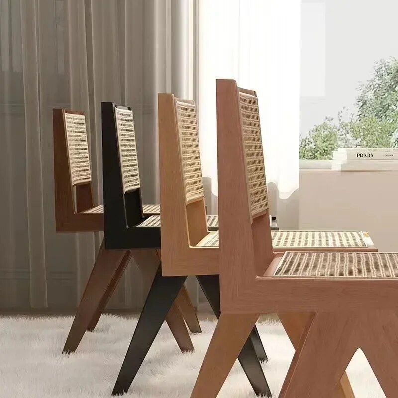 Modern Nordic Rattan Dining Chair with Handrails - Elegant Indoor Seating for Home & Office