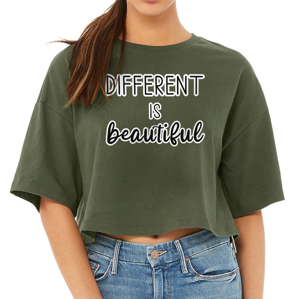 Different Is Beautiful Women's Crop Tee Shirt - Cute Design Cropped T-Shirt - Graphic Crop Top