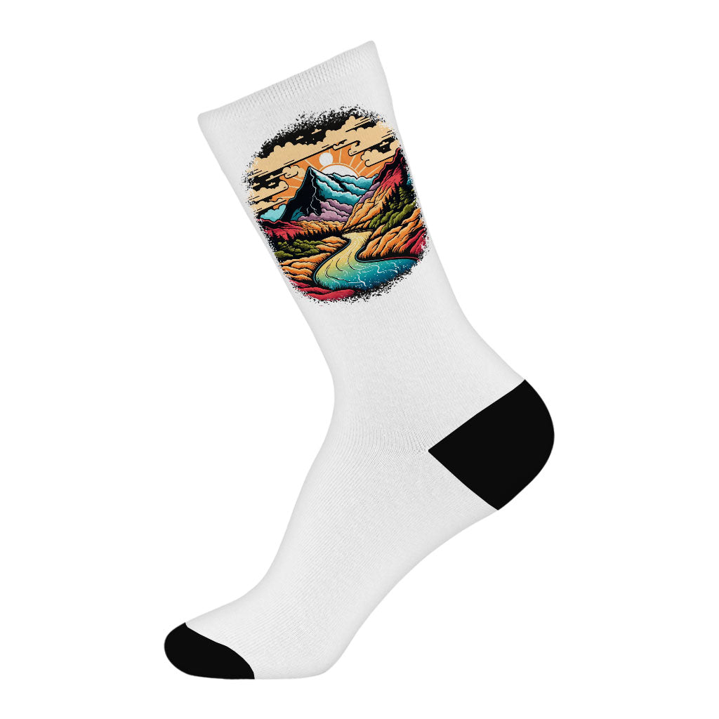 Nature Landscape Socks - Printed Novelty Socks - Cute Crew Socks