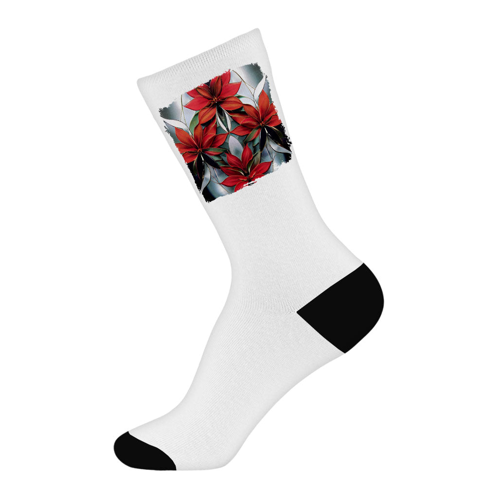 Beautiful Printed Socks - Graphic Novelty Socks - Floral Crew Socks