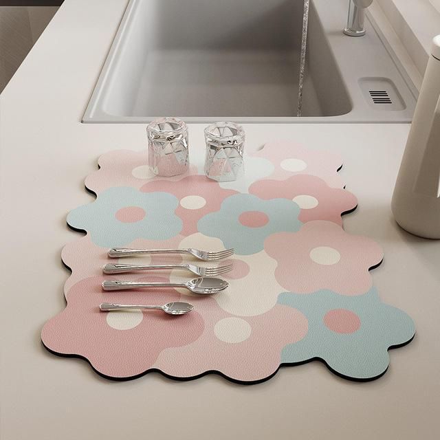 Floral Diatom Mud Quick Dry Dish Mat