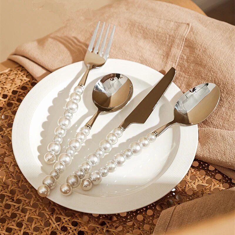 Luxurious European Pearl-Style Stainless Steel Cutlery Set