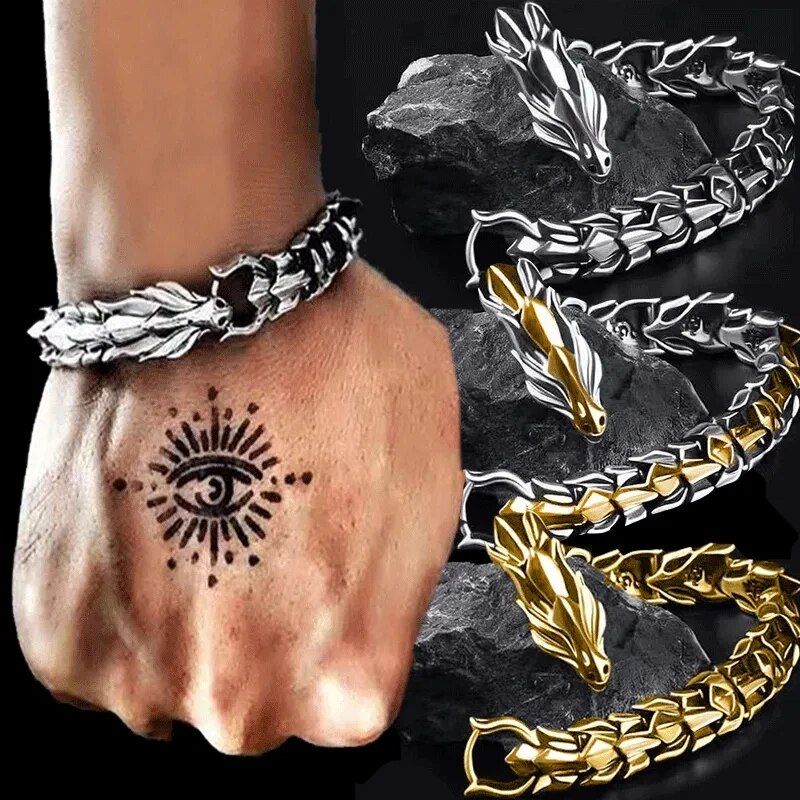 Vintage Dragon Head Punk Hip Hop Men's Bracelet