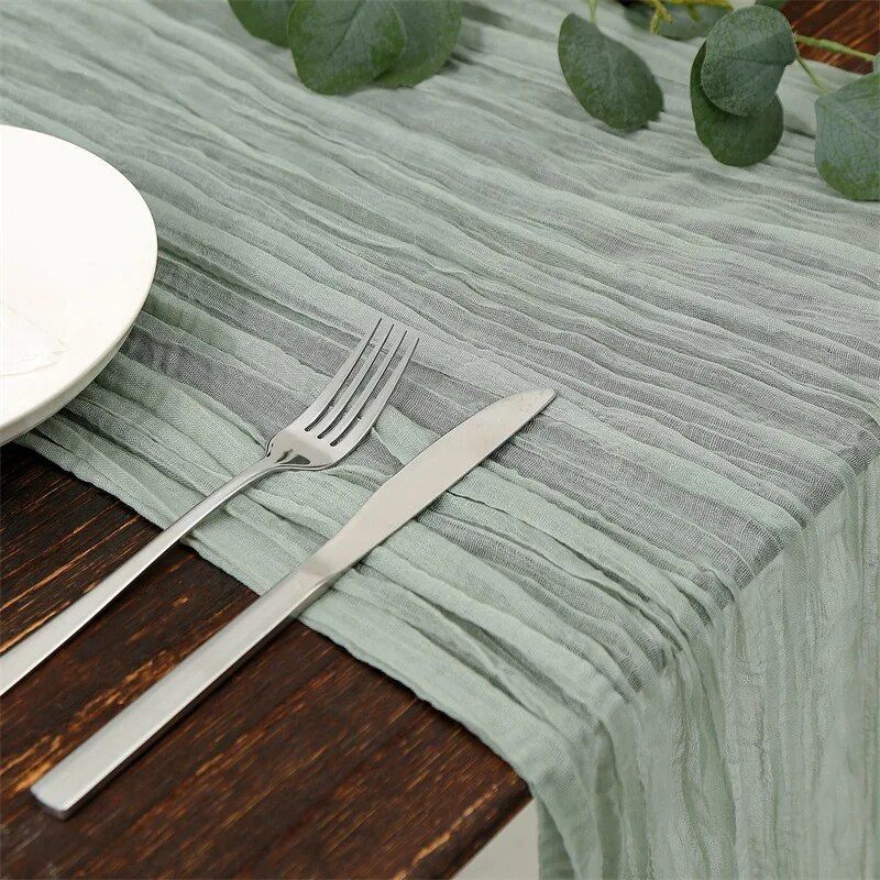 Elegant Sage Gauze Table Runner for Vintage and Modern Decor