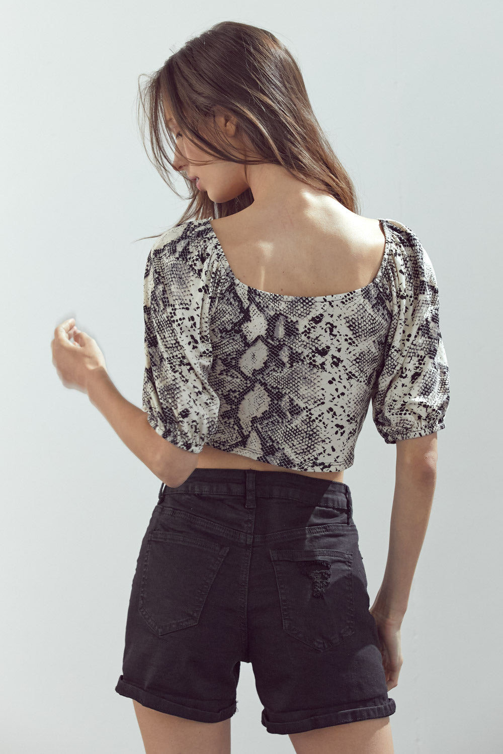 Ruched Front Snake print With Crop top