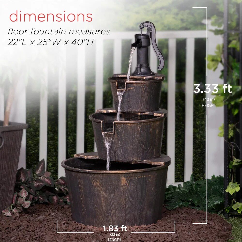 Rustic Charm 40" Three-Tier Barrel Water Fountain for Outdoor Decor