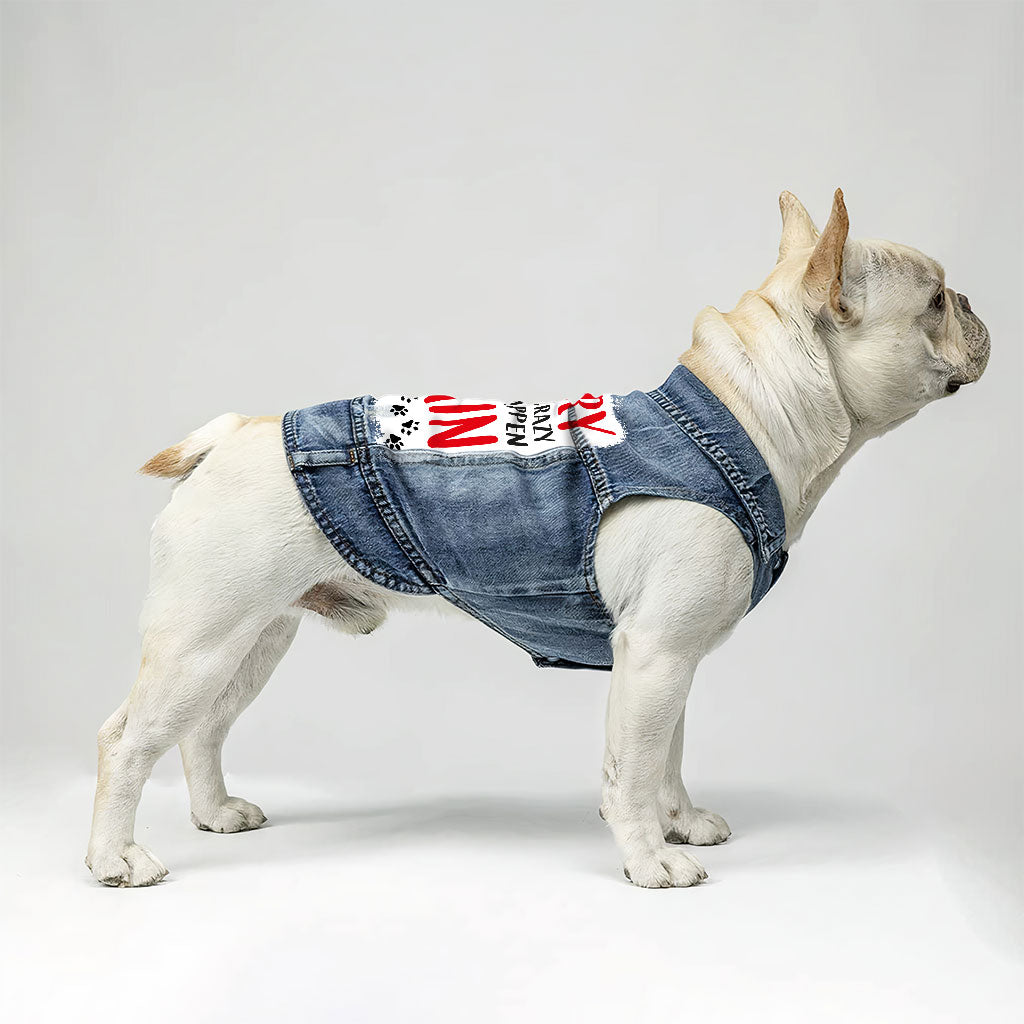 Acted Crazy Dog Denim Vest - Funny Dog Denim Jacket - Colorful Dog Clothing