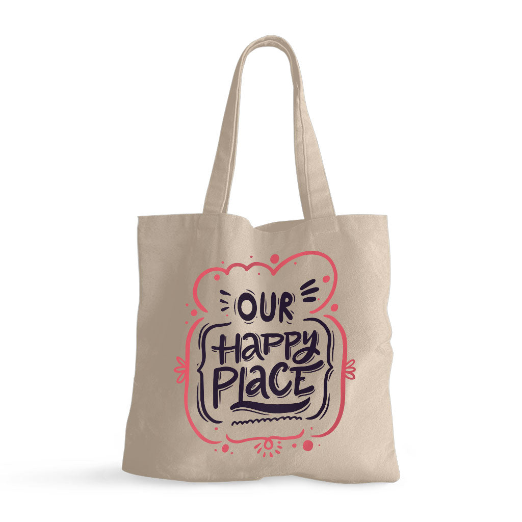 Our Happy Place Small Tote Bag - Themed Shopping Bag - Cool Design Tote Bag