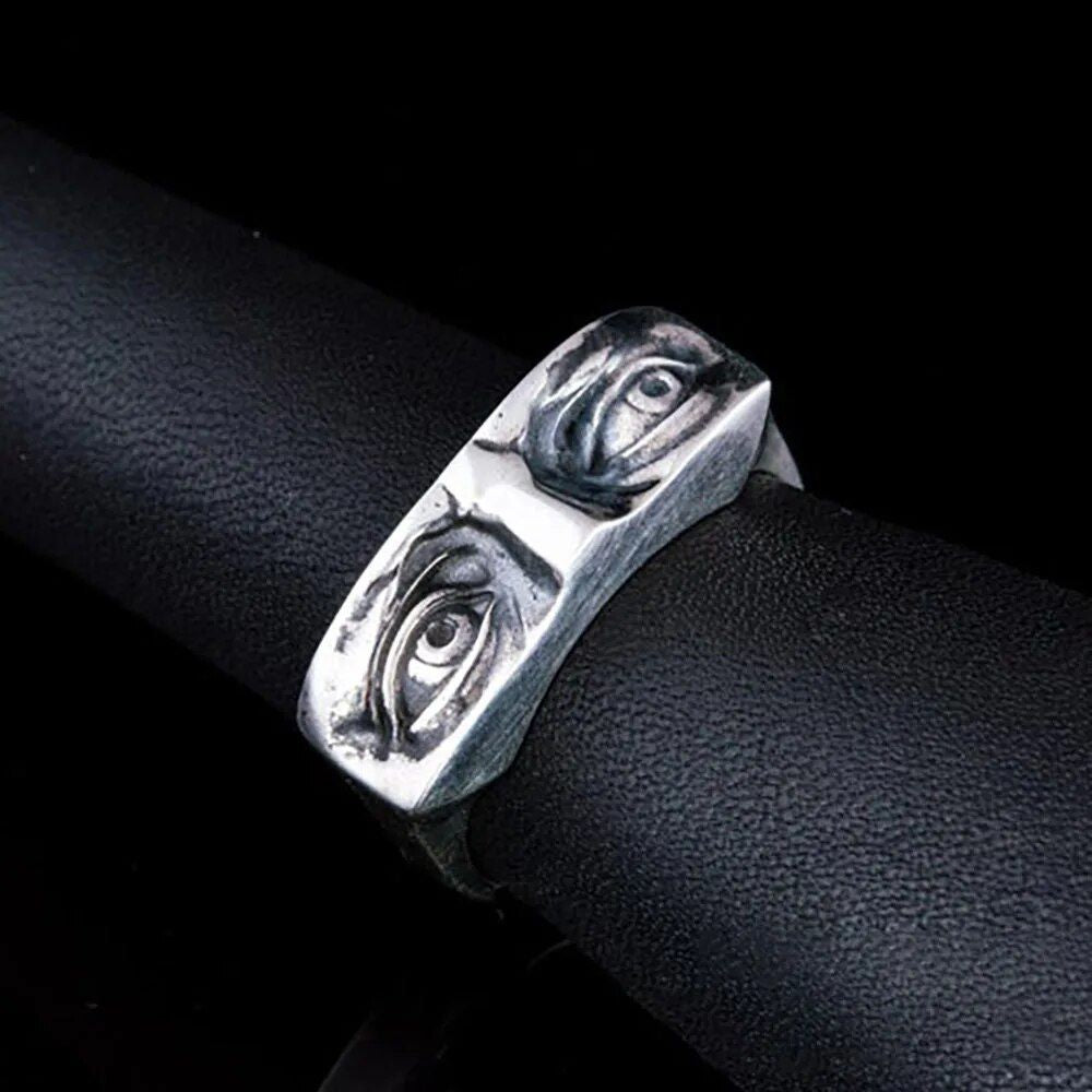 Men's Vintage Punk Eye Ring - Geometric Metal Cocktail Ring for Parties and Hip Hop Style