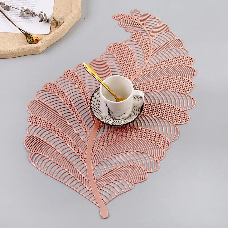 Elegant Nordic Leaf Design PVC Placemat - Water Resistant, Non-slip Kitchen Table Mat