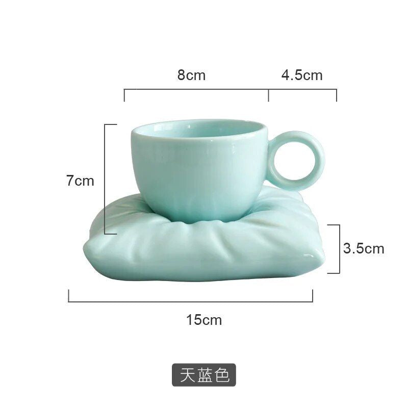 Creative Macaron Pillow Cup - Nordic Style Ceramic Coffee Mug with Tray