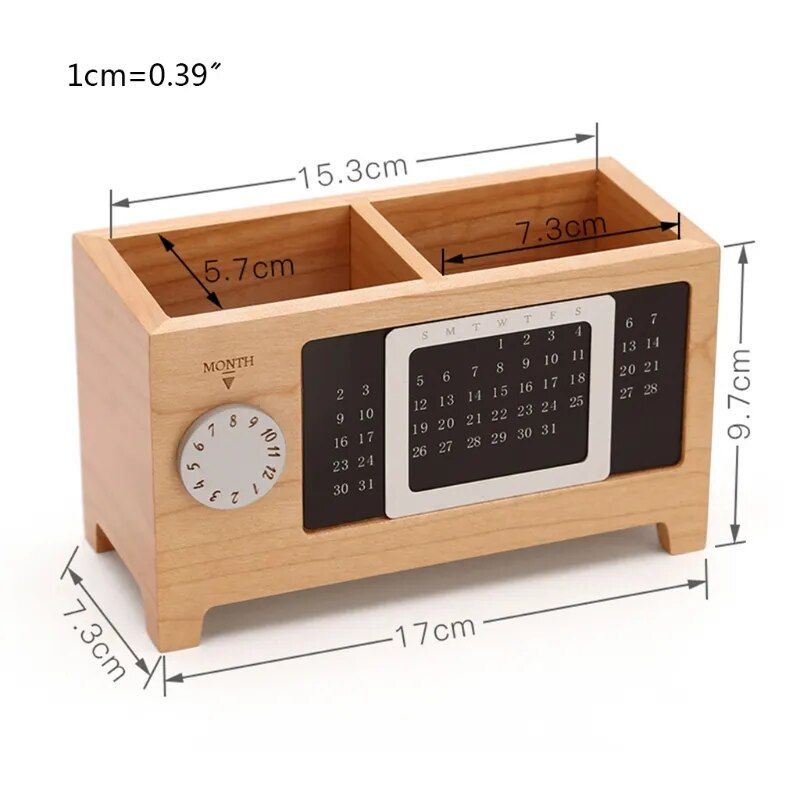 Multifunctional Wooden Desktop Organizer with Calendar