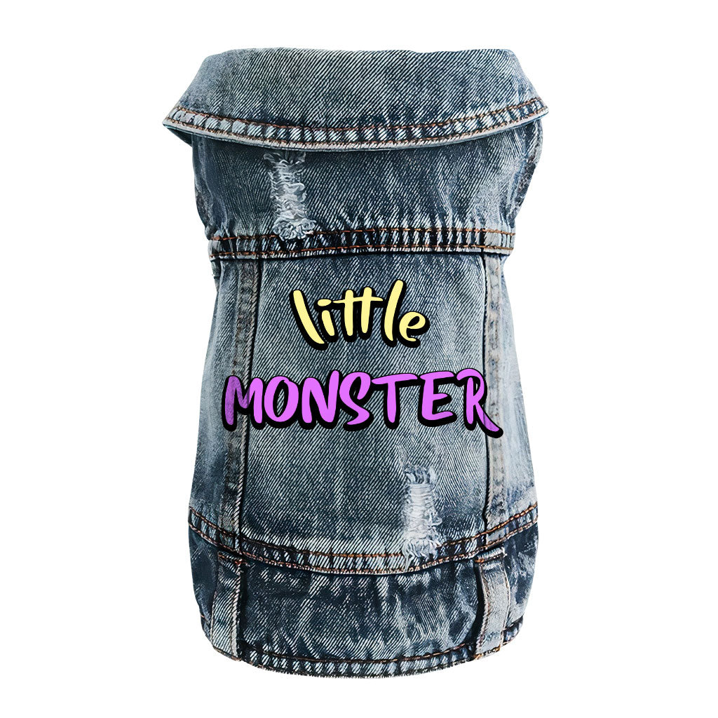 Little Monster Dog Denim Vest - Unique Dog Denim Jacket - Word Print Dog Clothing