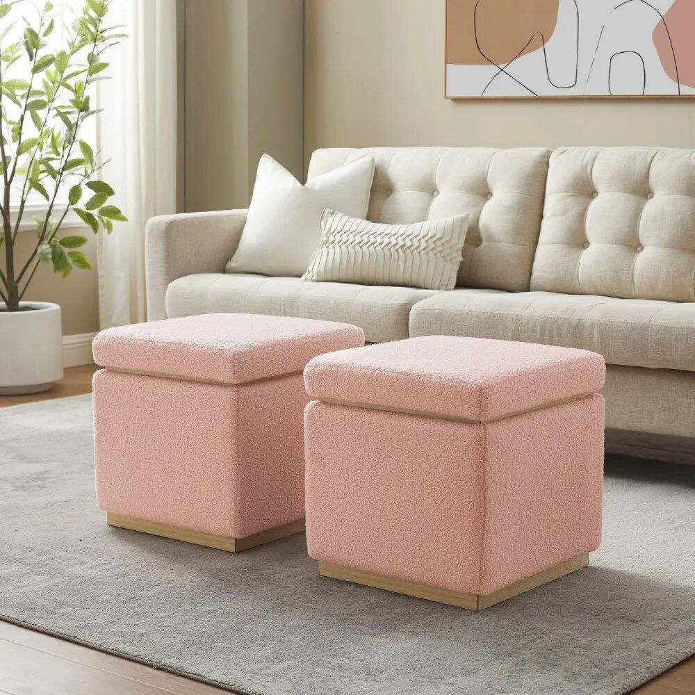 Blush Sherpa Square Storage Ottoman