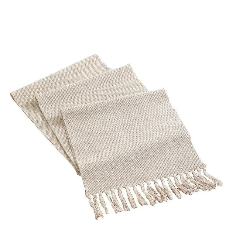 Hand-Woven Cotton Linen Table Runner with Tassels