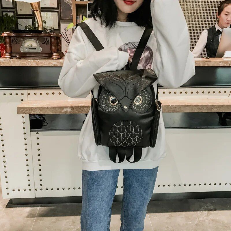 Chic Owl-Embossed PU Leather Backpack - Fashionable Women's Travel Satchel