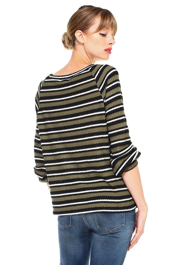 Multi Stripe Long Sleeve Pull On Top