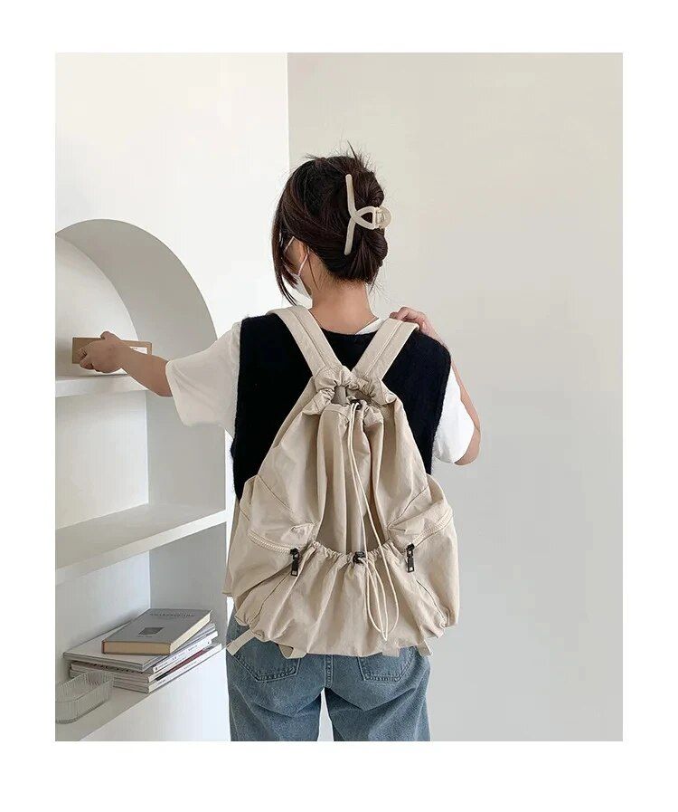 Chic Ruched Nylon Backpack: Lightweight Fashion for Women & Students