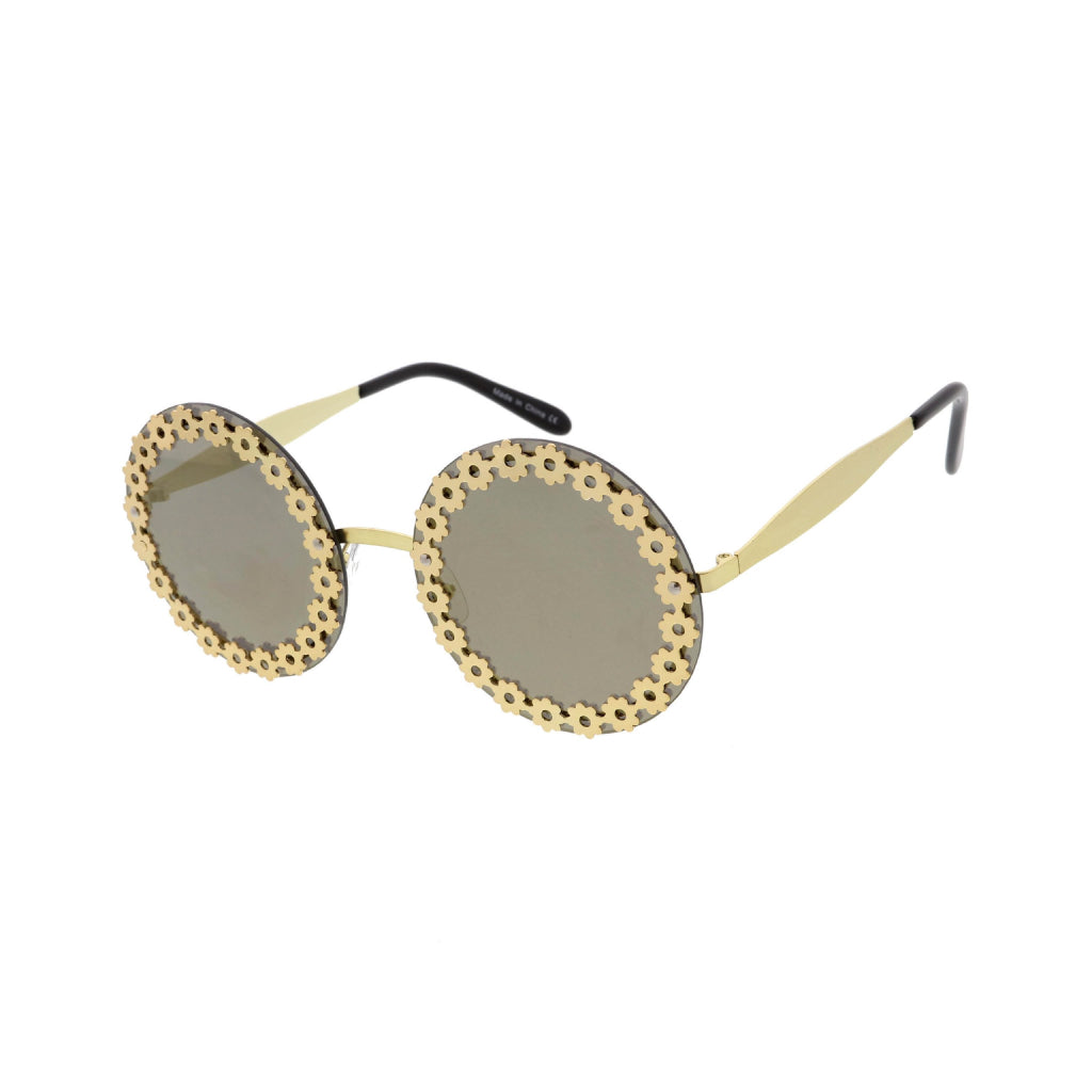 Gold Women’s Round Floral-Trim Sunglasses