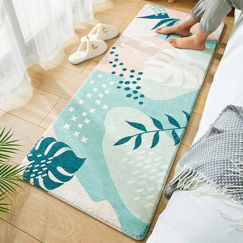 Luxurious Nordic-Inspired Fluffy Carpet with Tropical Plant Patterns