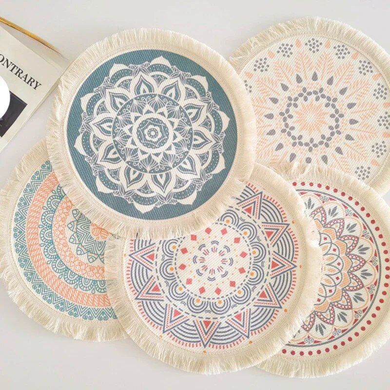 Eco-Friendly Boho Linen Round Placemats for Dining Table Decor