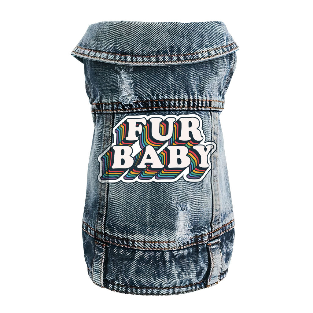 Fur Baby Dog Denim Vest - Colorful Dog Denim Jacket - Word Art Dog Clothing