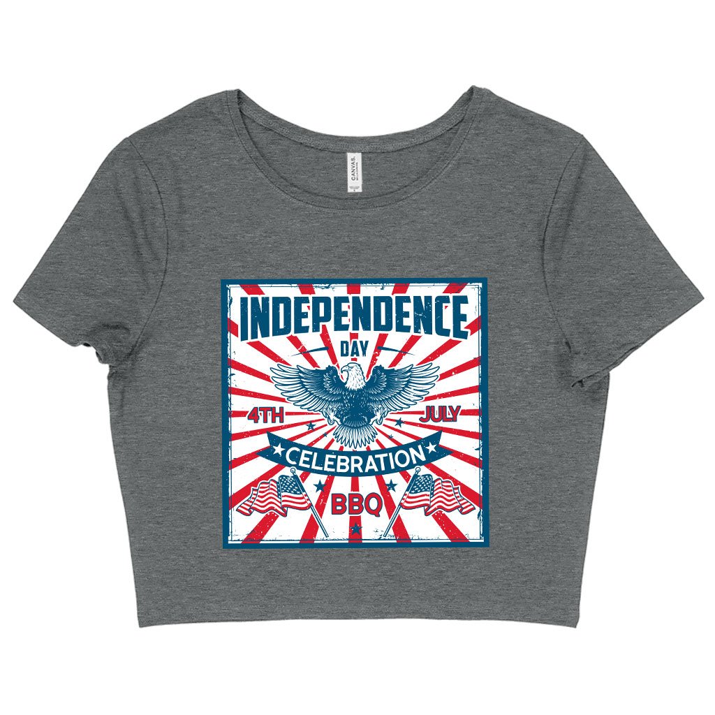 Women's Cropped Independence Day Celebration T-Shirt - Vintage Independence Day T-Shirt - Patriotic T-Shirt