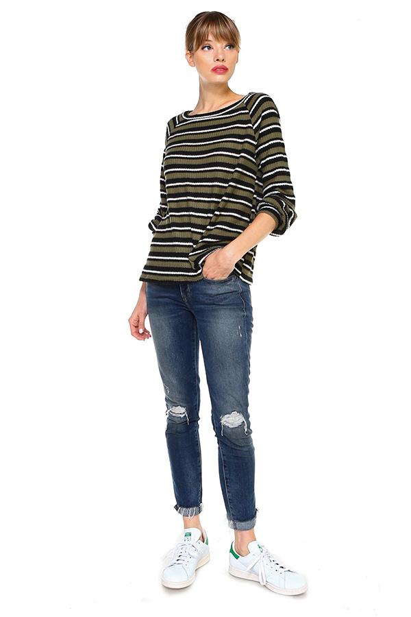 Multi Stripe Long Sleeve Pull On Top