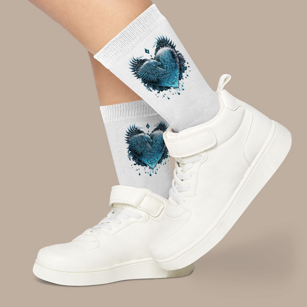 Snow Heart Socks - Cool Novelty Socks - Art Crew Socks