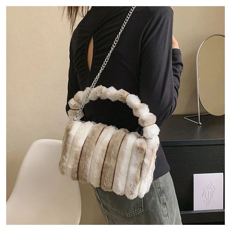 Trendy Quilted Plush Shoulder Bag for Women