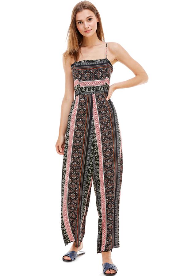 Ethnic Print Tie Back Tube Jumpsuit