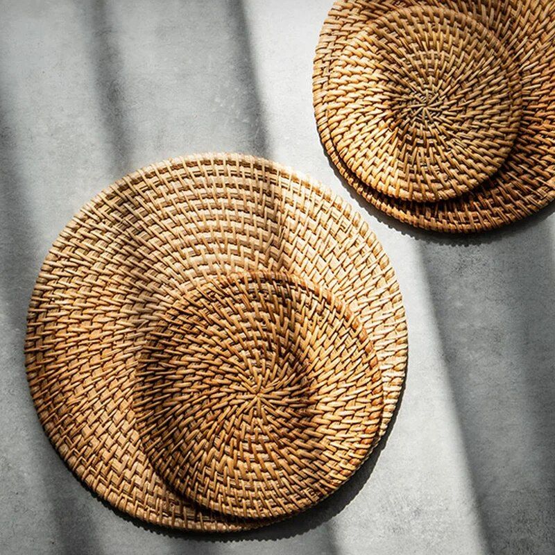 Versatile Natural Rattan Coasters - Handwoven, Heat Resistant, Multi-Size