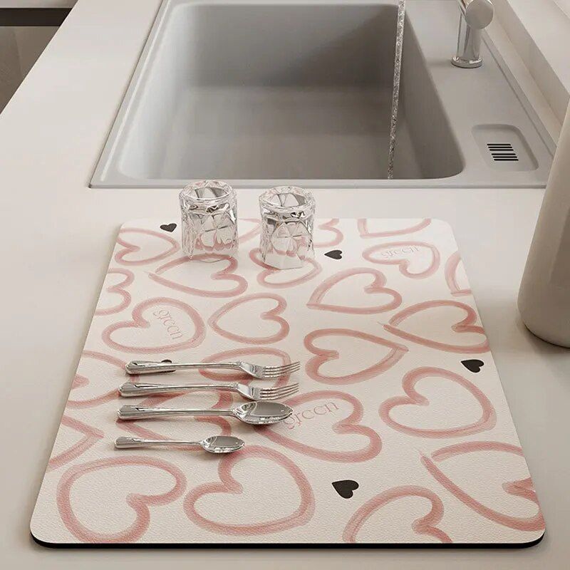 Heart-Print Diatom Mud Dish Drying Mat