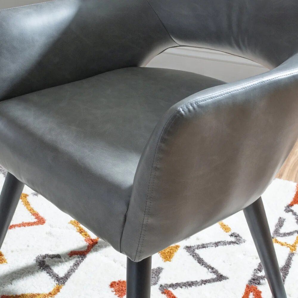 Modern Gray Upholstered Dining Chair with Black Legs