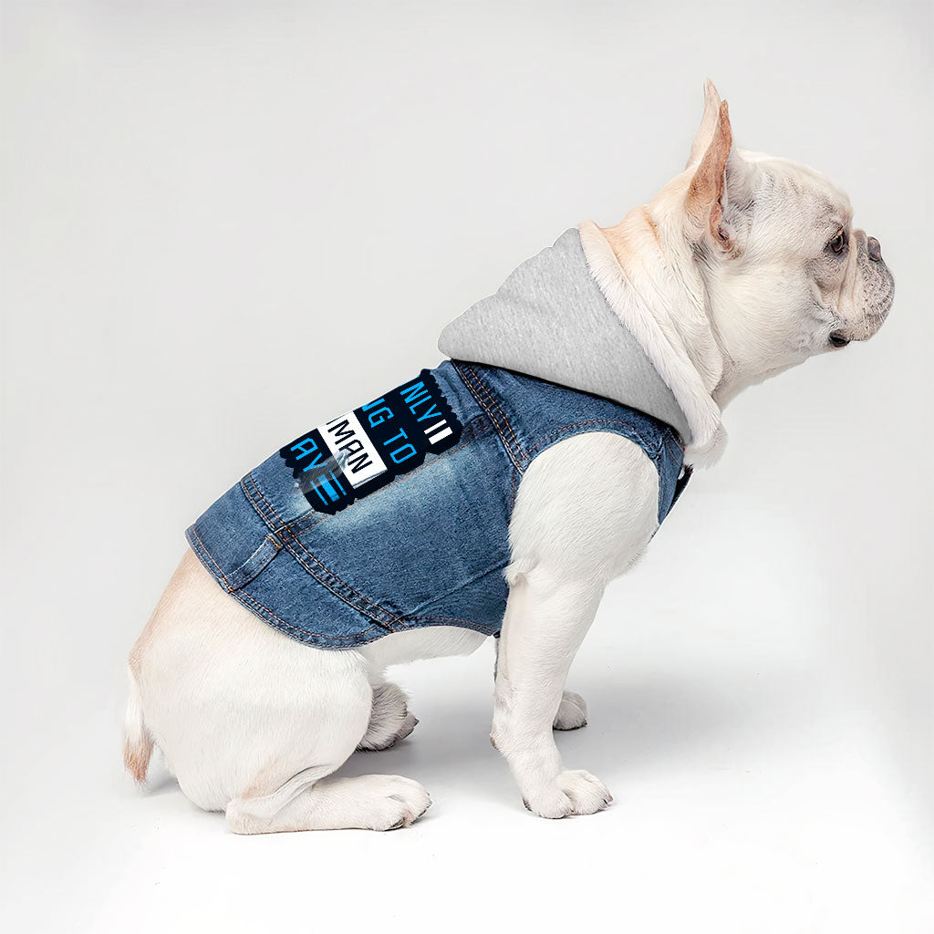 Only Talking to My Human Dog Denim Jacket - Phrase Dog Denim Coat - Funny Dog Clothing