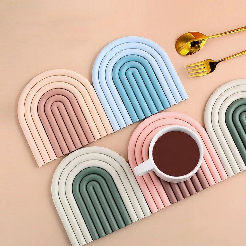 Charming Nordic Rainbow Silicone Coasters – Elegant, Non-Slip, Heat-Resistant Table Mats