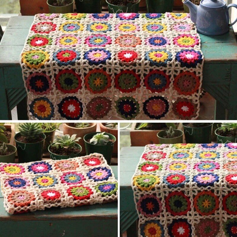 Boho Vintage Handmade Crochet Sofa Throw