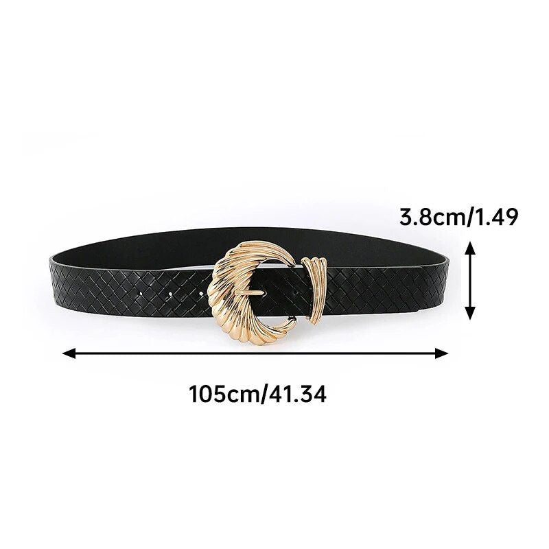 Gold Shell Buckle Braided Leather Belt for Women