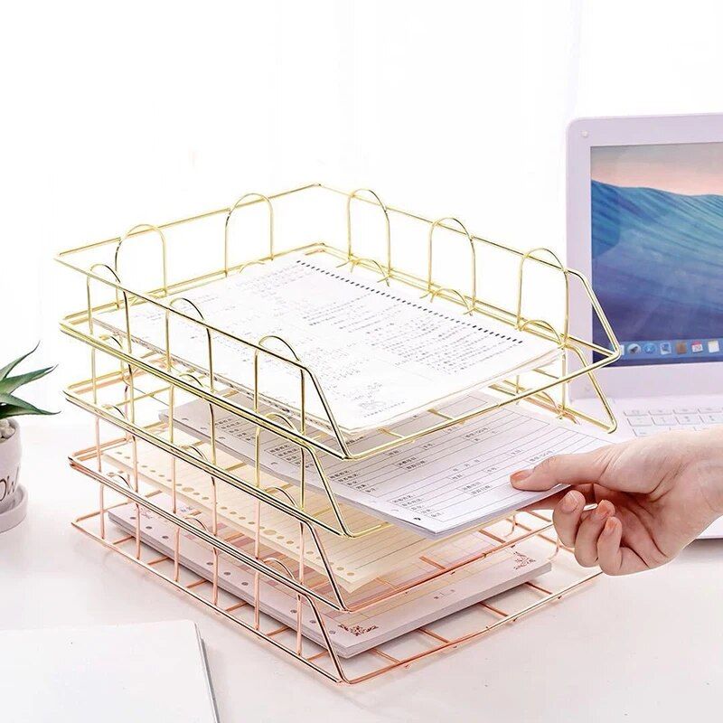 Elegant Rose Gold Metal Desk Organizer