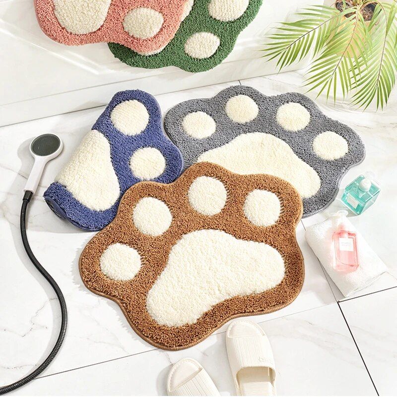 Pink Cartoon Cat Foot-Shaped Absorbent Bath Mat