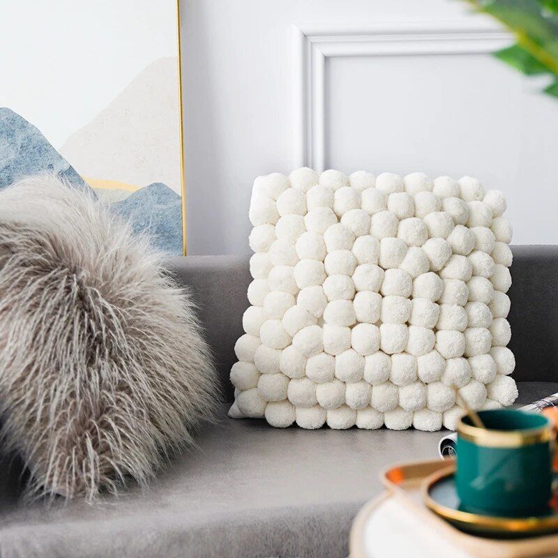 Handmade Nordic Plush Yarn Ball Pillowcase