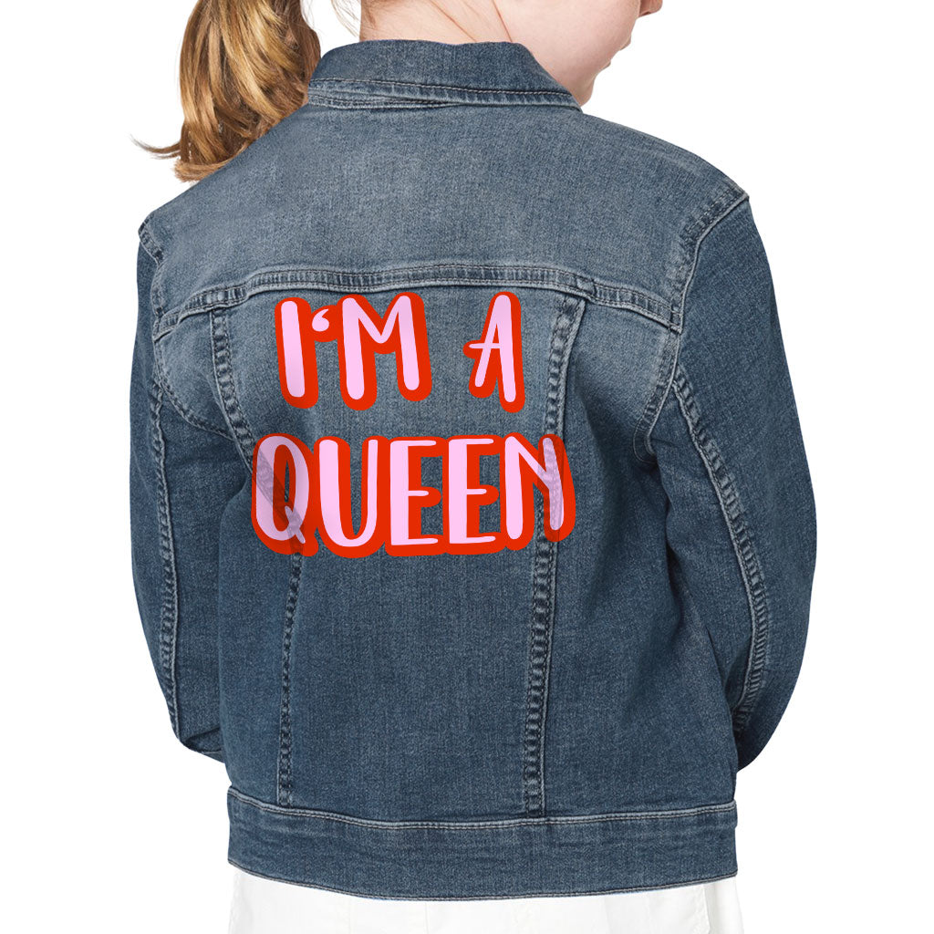 I Am a Queen Kids' Denim Jacket - Cool Jean Jacket - Best Design Denim Jacket for Kids