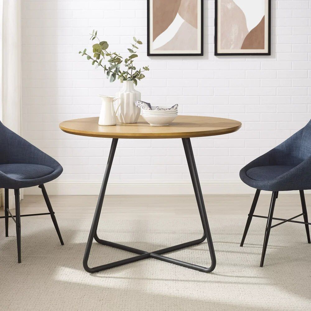 Modern English Oak 40" Round Dining Table with Metal Legs