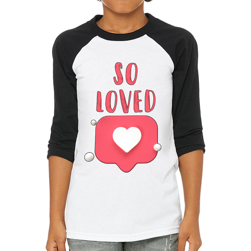 So Loved Kids' Baseball T-Shirt - Cute 3/4 Sleeve T-Shirt - Heart Print Baseball Tee