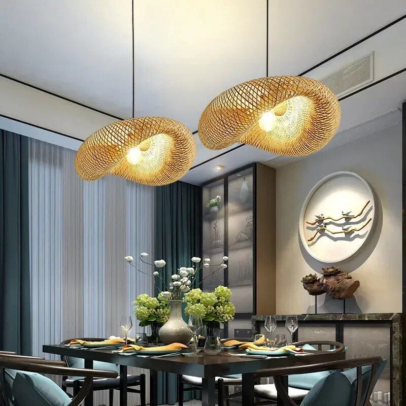 Elegant Bamboo Hand-Woven LED Pendant Light