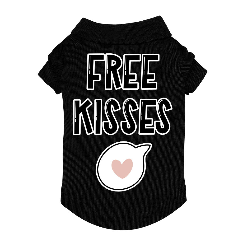 Free Kisses Dog Polo Shirt - Word Print Dog T-Shirt - Minimalist Dog Clothing