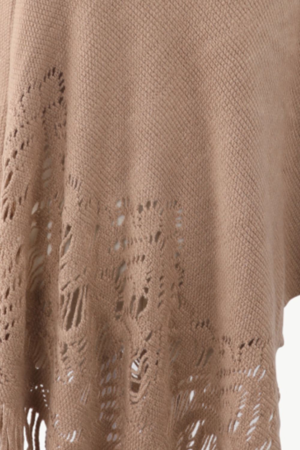 Openwork Fringe Hem V-Neck Poncho