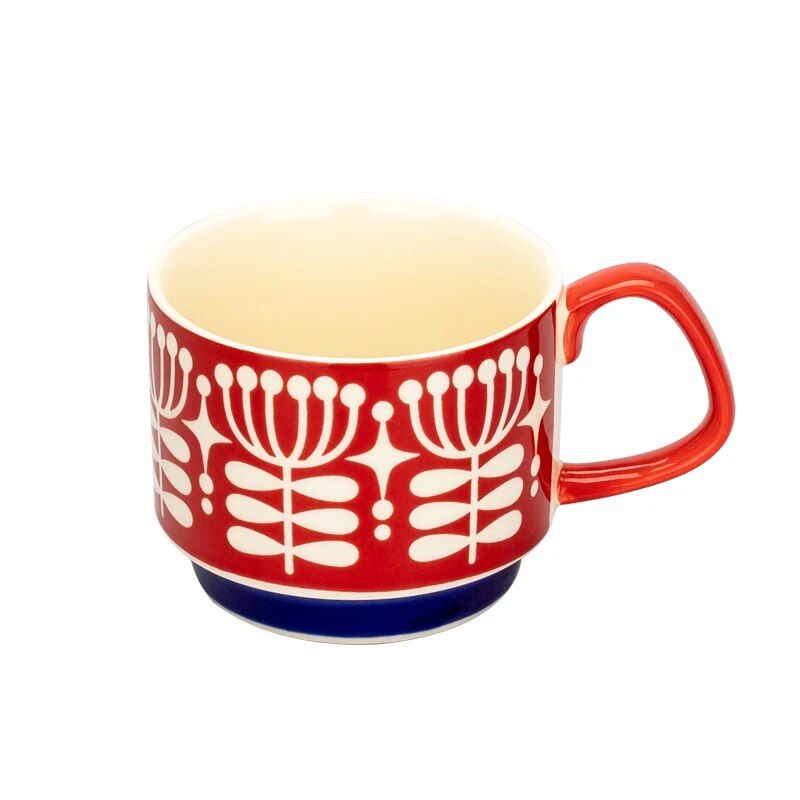 Japanese Retro Floral Ceramic Coffee Mug - 300ml Handgrip Cup for Office and Home